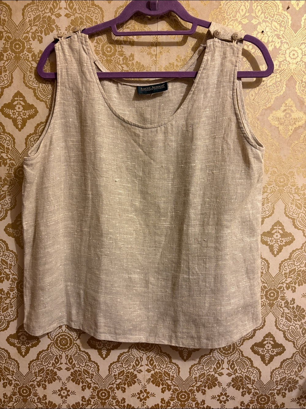 Vintage Harvé Benard Oatmeal Linen Tank Top